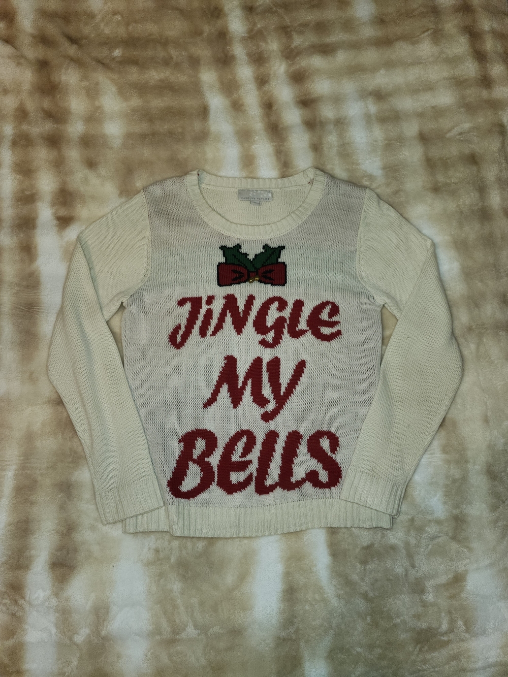 Vintage Holiday Jingle My Bells Cream Acrylic Knit Sweater